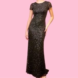 Adrianna Papell Scoop Back Sequin Evening Gown with Train